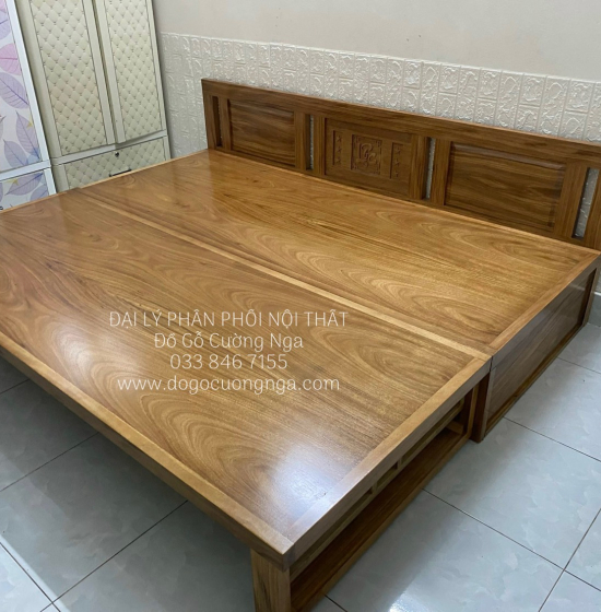 Giường Gấp Gỗ Hương Xám 2 Ngăn Kéo Bản Lề Âm Cao Cấp 