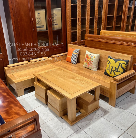 Sofa Gỗ Sồi Nga 2mx1m8 Tựa Liền Hiện Đại Giá Rẻ 