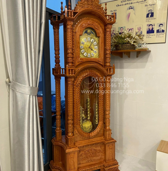 Đồng Hồ Đứng Gỗ Hương Đá 2m3 Mẫu Tháp ĐG 27.1