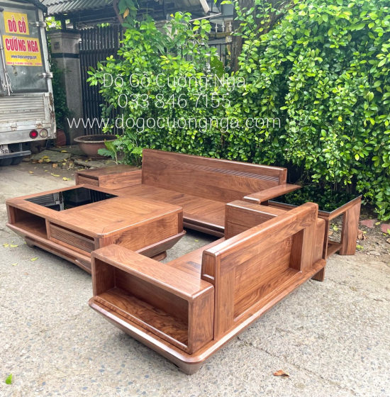 Sofa Gỗ Óc Chó Sang 2 Văng Thuyền Cao Cấp Kèm Nệm