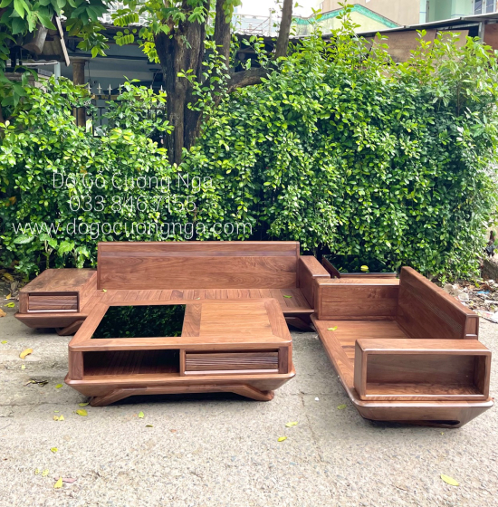 Sofa Gỗ Óc Chó Sang 2 Văng Thuyền Cao Cấp Kèm Nệm