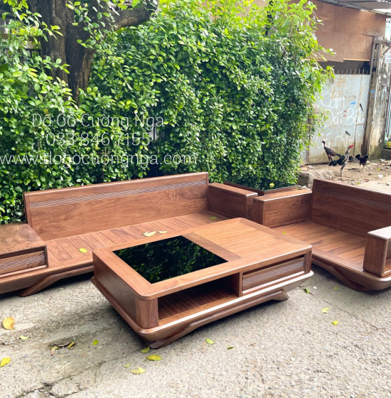 Sofa Gỗ Óc Chó Sang 2 Văng Thuyền Cao Cấp Kèm Nệm