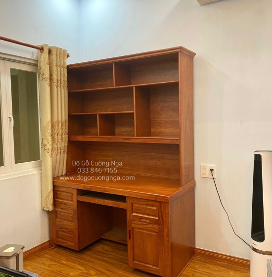 Bàn Học Sinh Gỗ Xoan Đào Có Kệ Sách 1m45 Hiện Đại