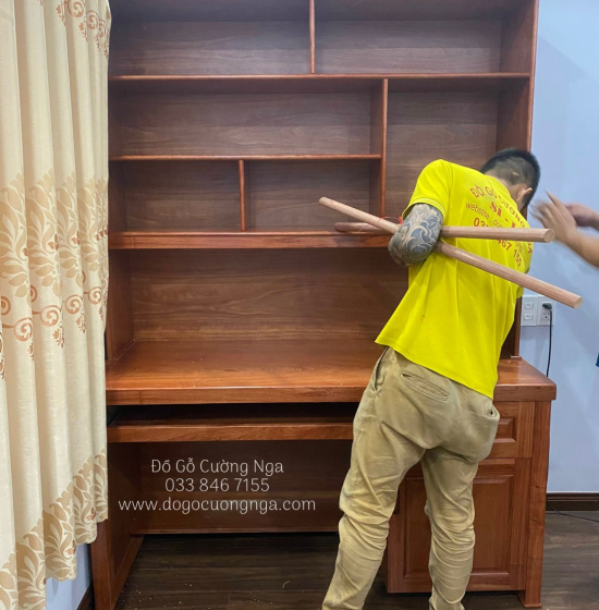 Bàn Học Sinh Gỗ Xoan Đào Có Kệ Sách 1m45 Hiện Đại