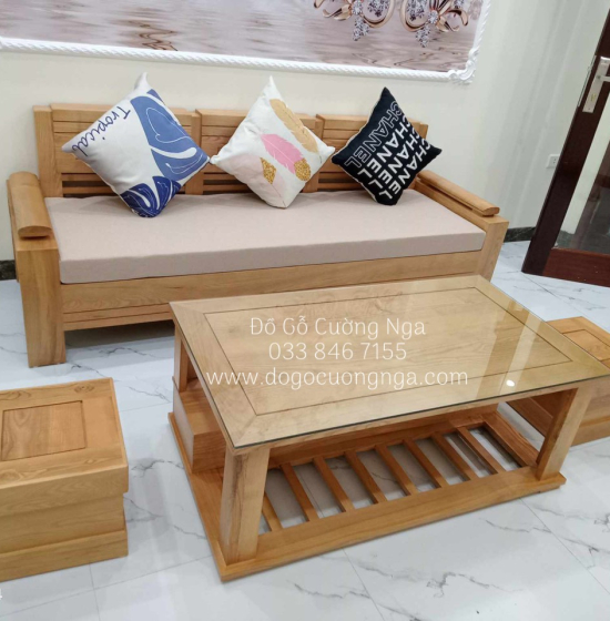 Sofa Văng Gỗ Sồi Nga 2m Kèm Nệm Giá Rẻ Sang Trọng
