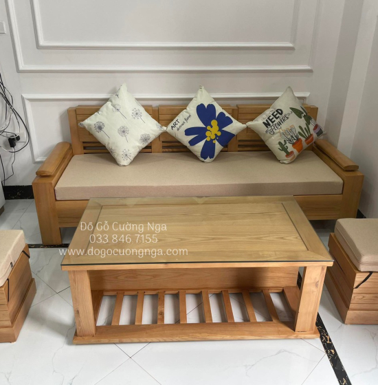 Sofa Văng Gỗ Sồi Nga 2m Kèm Nệm Giá Rẻ Sang Trọng