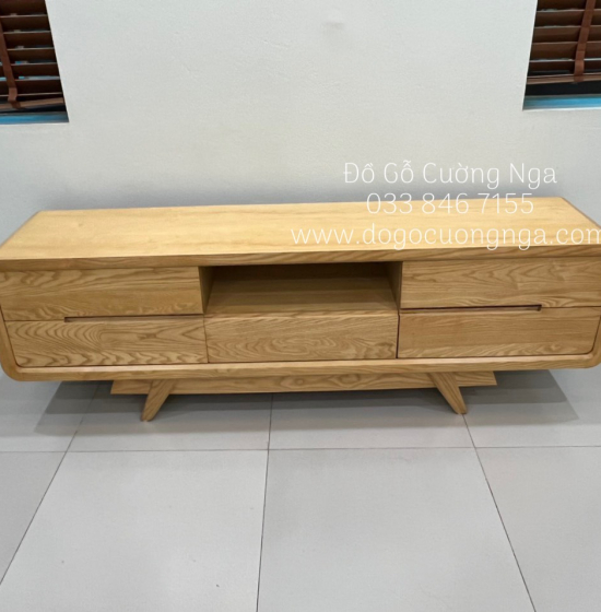Kệ Tivi Gỗ Sồi Nga Màu Tự Nhiên Hiện Đại Chân Vát 