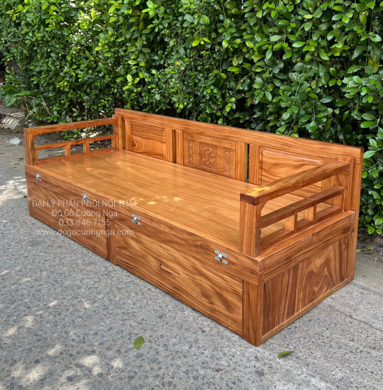 Giường Gấp Đa Năng Gỗ Hương Xám Ngăn Kéo - Kèm Bàn Trà Đôn Ngồi Giá Rẻ 