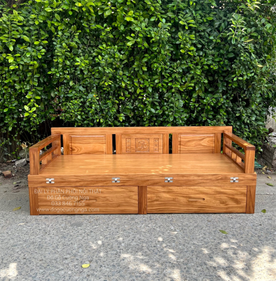 Giường Gấp Gỗ Hương Xám 2 Ngăn Kéo Thông Minh 1m4x1m9 Đa Công Năng 