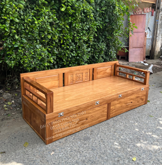 Giường Gấp Gỗ Hương Xám 2 Ngăn Kéo Thông Minh 1m4x1m9 Đa Công Năng 