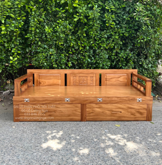 Giường Gấp Gỗ Hương Xám 2 Ngăn Kéo Thông Minh 1m4x1m9 Đa Công Năng 