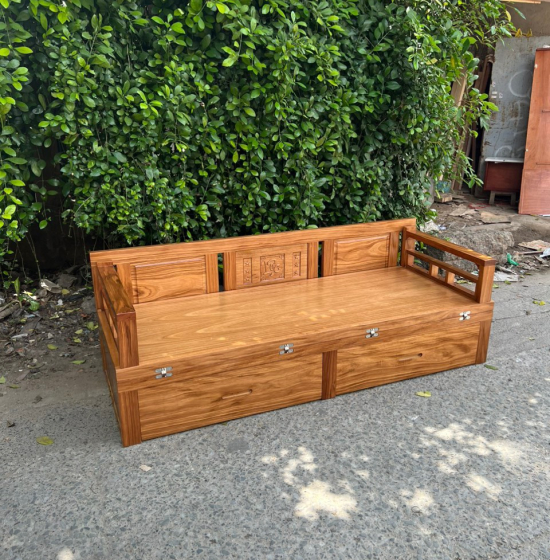 Giường Gấp Gỗ Hương Xám 2 Ngăn Kéo Thông Minh 1m4x1m9 Đa Công Năng 