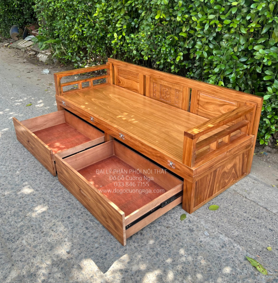 Giường Gấp Gỗ Hương Xám 2 Ngăn Kéo Thông Minh 1m4x1m9 Đa Công Năng 