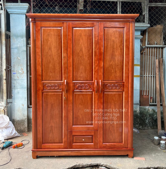 Tủ quần áo gỗ xoan đào 3 cánh - 1m6 giá rẻ 