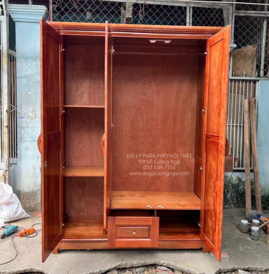 Tủ quần áo gỗ xoan đào 3 cánh - 1m6 giá rẻ 
