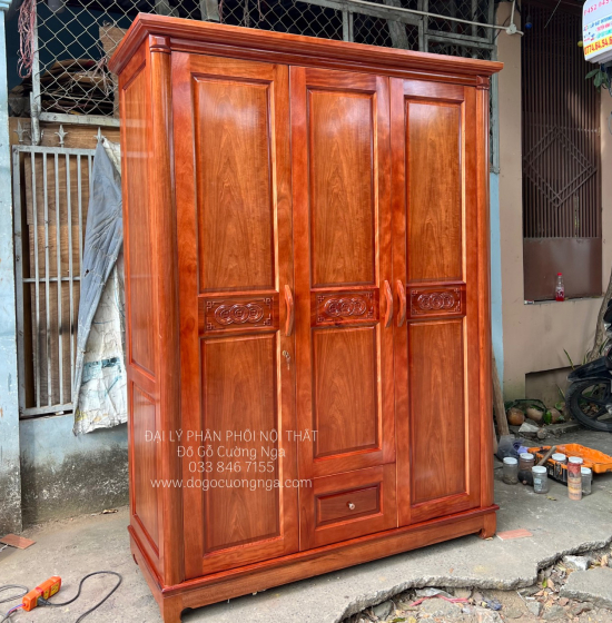 Tủ quần áo gỗ xoan đào 3 cánh - 1m6 giá rẻ 