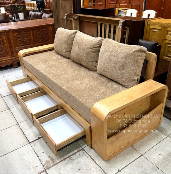 Sofa Giường Gấp Gỗ Sồi Mẫu Mới 