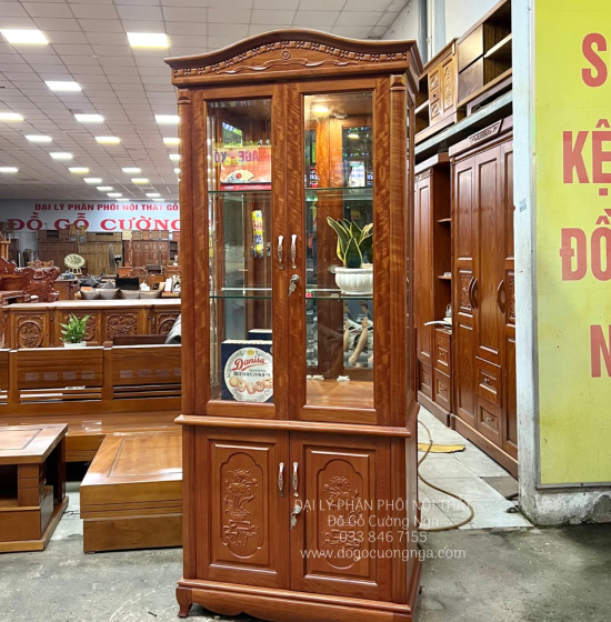 Tủ Rượu Vuông Gỗ Xoan Đào 90cm Đẹp Sang Trọng 