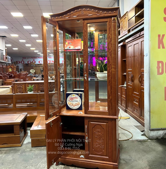 Tủ Rượu Vuông Gỗ Xoan Đào 90cm Đẹp Sang Trọng 