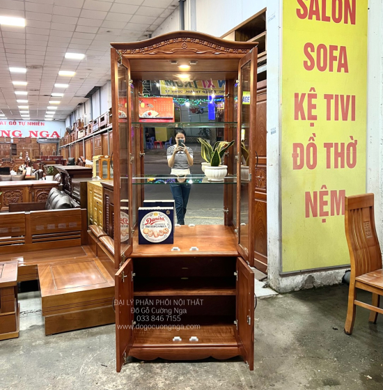Tủ Rượu Vuông Gỗ Xoan Đào 90cm Đẹp Sang Trọng 