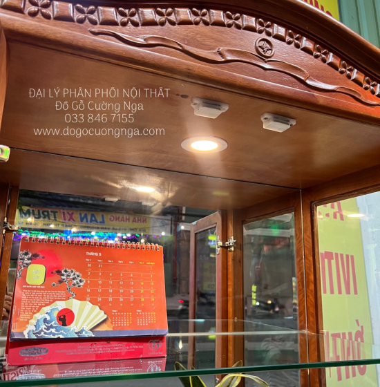 Tủ Rượu Vuông Gỗ Xoan Đào 90cm Đẹp Sang Trọng 