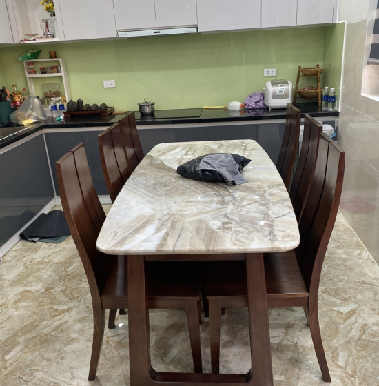 Bộ Bàn Ăn Gỗ Sồi Nga Mặt Đá 6 Ghế Hiện Đại 