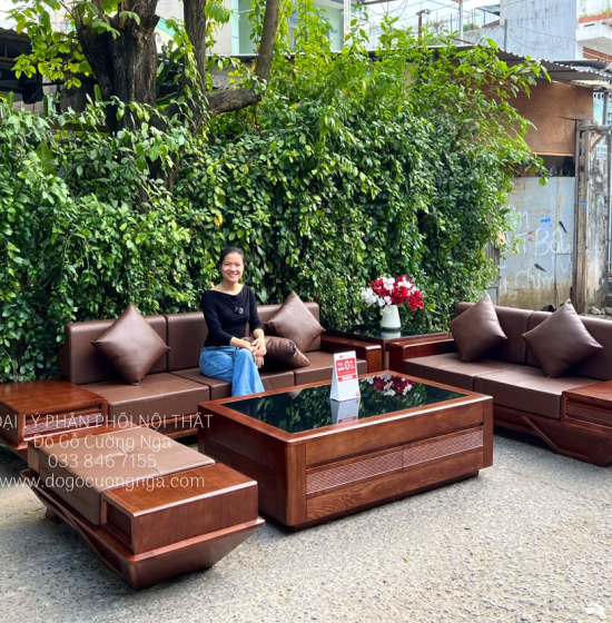 Ghế Sofa Gỗ Sồi Nga Cao Cấp Thiết Kế 2 Văng Thuyền Kèm Nệm 