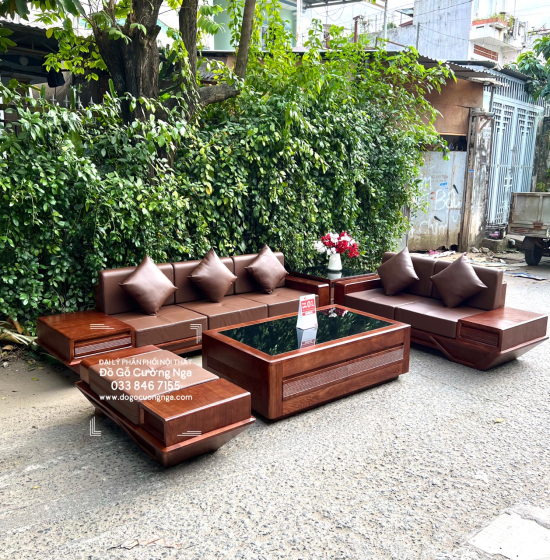 Ghế Sofa Gỗ Sồi Nga Cao Cấp Thiết Kế 2 Văng Thuyền Kèm Nệm 