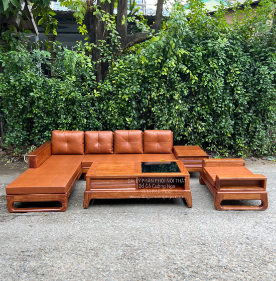 Ghế Phòng Khách Sofa Gỗ Hương Vàng Góc 2m8x1m8 Vế Trái 