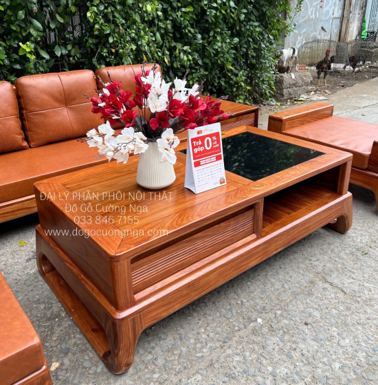 Ghế Phòng Khách Sofa Gỗ Hương Vàng Góc 2m8x1m8 Vế Trái 