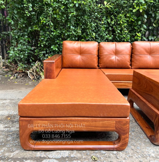 Ghế Phòng Khách Sofa Gỗ Hương Vàng Góc 2m8x1m8 Vế Trái 