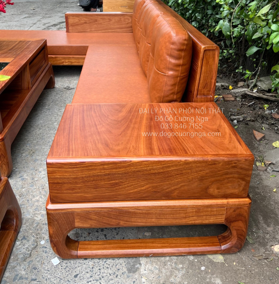 Ghế Phòng Khách Sofa Gỗ Hương Vàng Góc 2m8x1m8 Vế Trái 