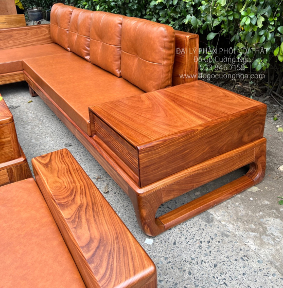 Ghế Phòng Khách Sofa Gỗ Hương Vàng Góc 2m8x1m8 Vế Trái 