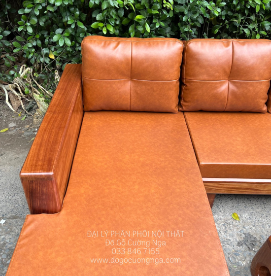 Ghế Phòng Khách Sofa Gỗ Hương Vàng Góc 2m8x1m8 Vế Trái 