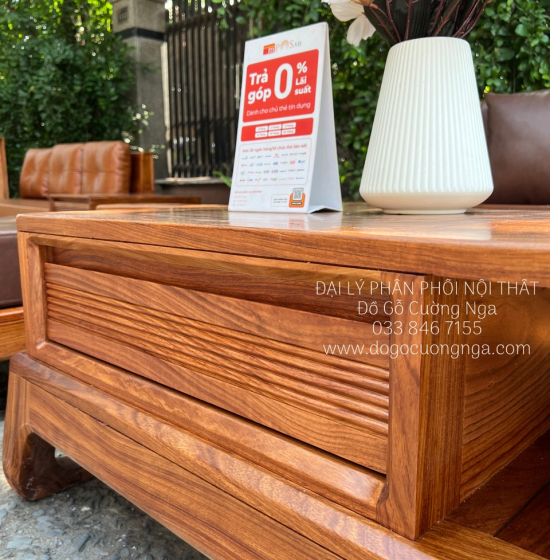 Ghế Phòng Khách Sofa Gỗ Hương Vàng Góc 2m8x1m8 Vế Trái 