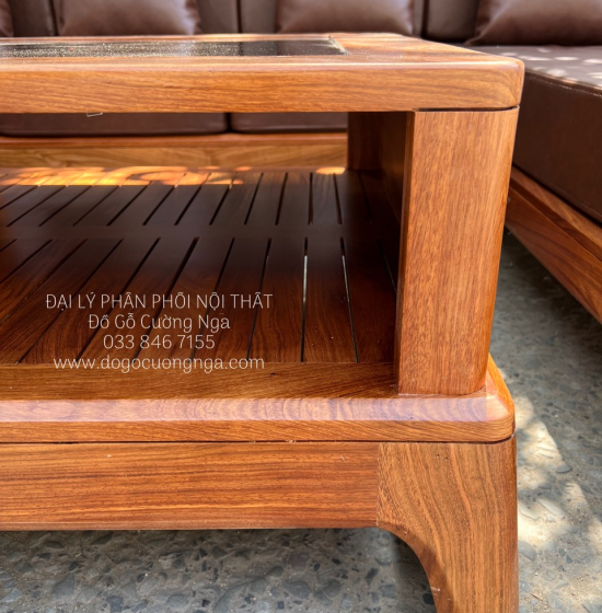 Sofa Gỗ Hương Vàng Góc L 2m8x1m8 Kèm Nệm Mẫu Mới 