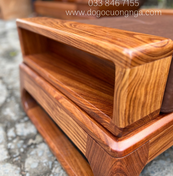 Sofa Gỗ Hương Vàng Góc L 2m8x1m8 Kèm Nệm Mẫu Mới 