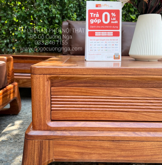 Ghế Phòng Khách Sofa Gỗ Hương Vàng Góc 2m8x1m8 Vế Trái 