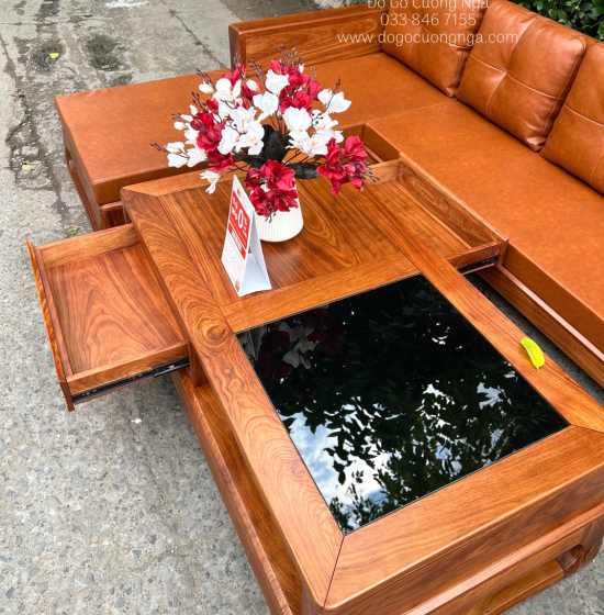 Ghế Phòng Khách Sofa Gỗ Hương Vàng Góc 2m8x1m8 Vế Trái 