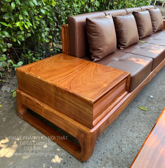 Sofa Gỗ Hương Vàng Góc L 2m8x1m8 Kèm Nệm Mẫu Mới 