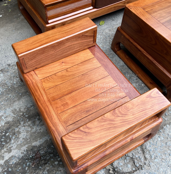 Ghế Phòng Khách Sofa Gỗ Hương Vàng Góc 2m8x1m8 Vế Trái 