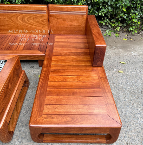 Ghế Phòng Khách Sofa Gỗ Hương Vàng Góc 2m8x1m8 Vế Trái 