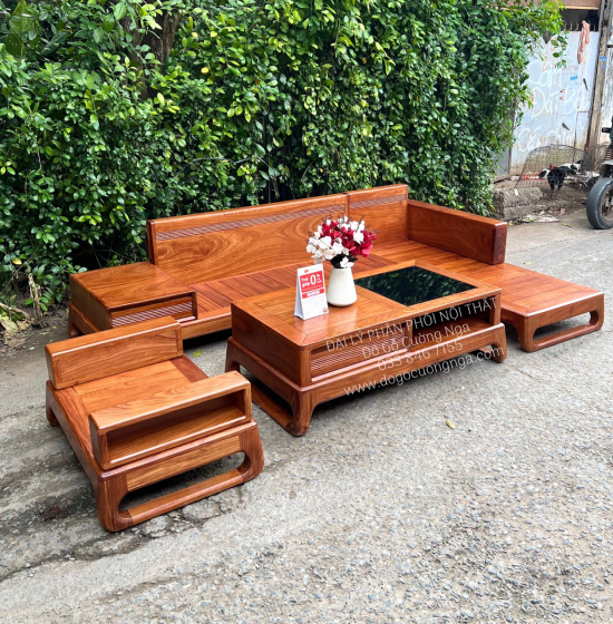 Ghế Phòng Khách Sofa Gỗ Hương Vàng Góc 2m8x1m8 Vế Trái 