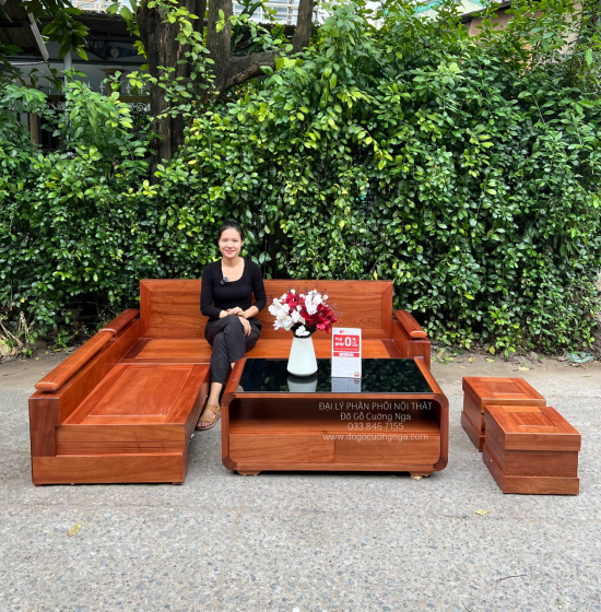Bàn Ghế Sofa Góc L Gỗ Xoan Đào 2m1x1m6 Bàn Bom Hiện Đại 