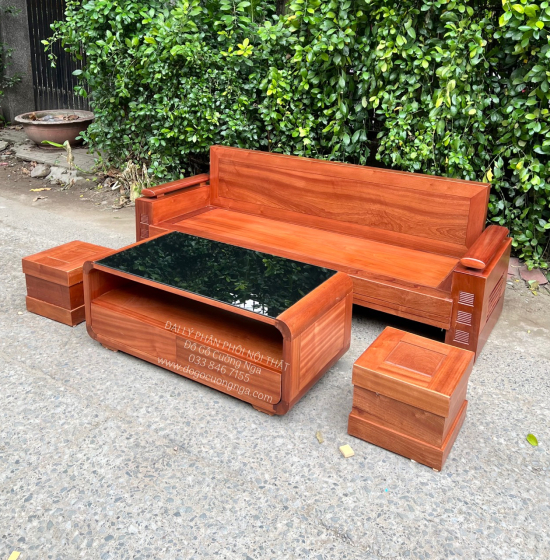 Bàn Ghế Sofa Góc L Gỗ Xoan Đào 2m1x1m6 Bàn Bom Hiện Đại 