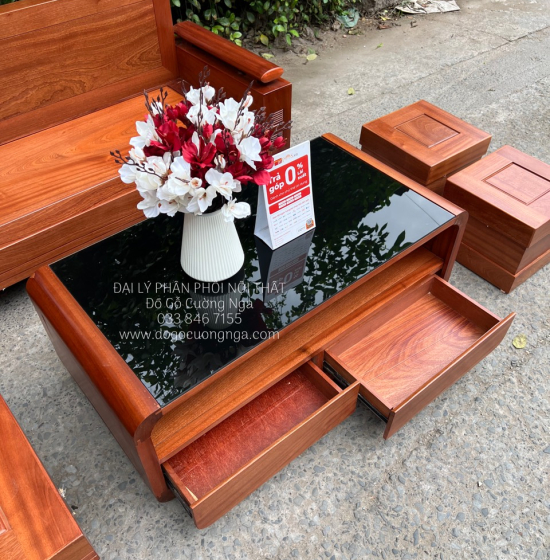 Bàn Ghế Sofa Góc L Gỗ Xoan Đào 2m1x1m6 Bàn Bom Hiện Đại 