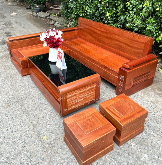 Bàn Ghế Sofa Góc L Gỗ Xoan Đào 2m1x1m6 Bàn Bom Hiện Đại 