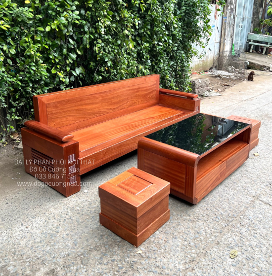 Ghế Sofa Gỗ Xoan Đào Văng Nhỏ Gọn 4 Chi Tiết