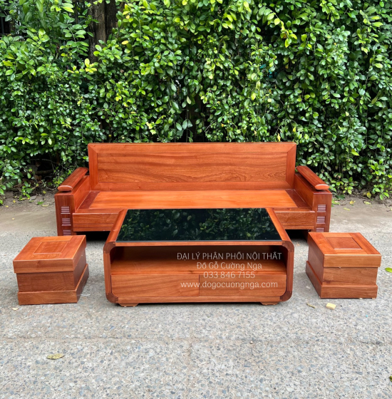 Ghế Sofa Gỗ Xoan Đào Văng Nhỏ Gọn 4 Chi Tiết