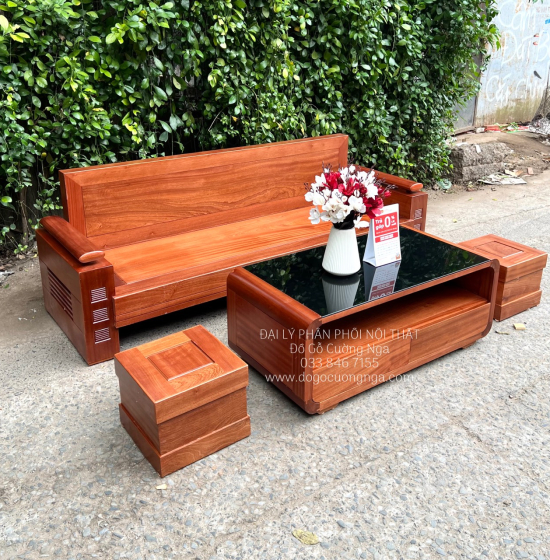 Ghế Sofa Gỗ Xoan Đào Văng Nhỏ Gọn 4 Chi Tiết